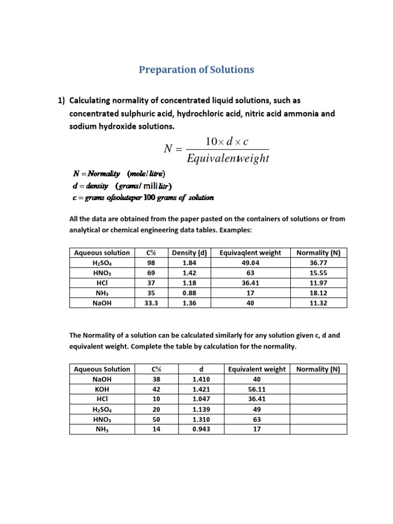 Solution Preparation Home Work | PDF | Solution | Sodium Hydroxide