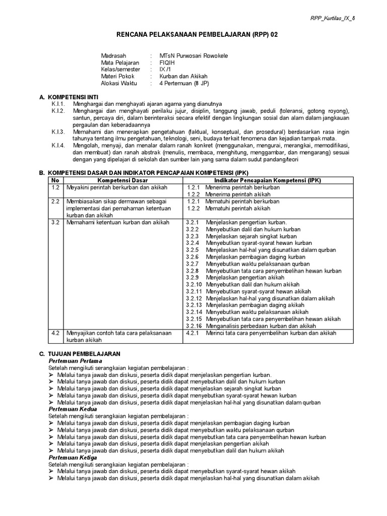 Rpp 9 2 Kurban Akikah