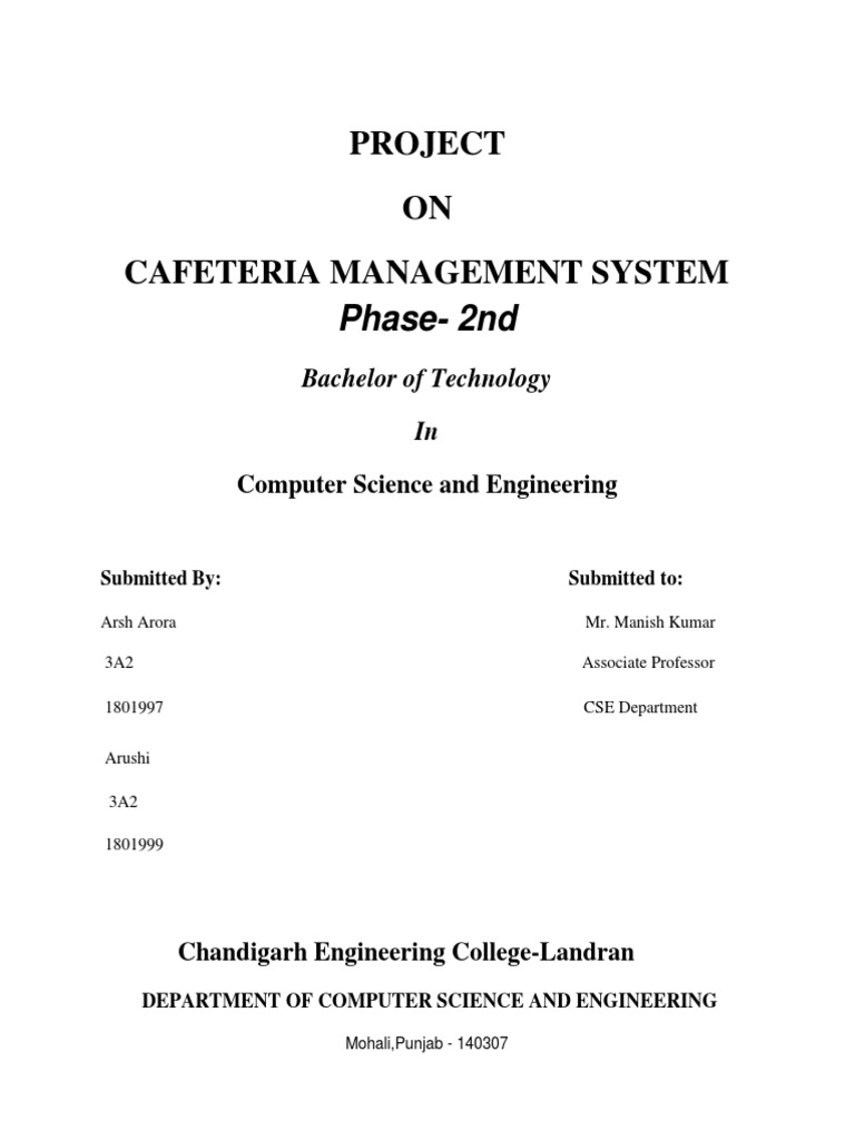 Cafeteria Management System Project Report | PDF | Menu (Computing ...