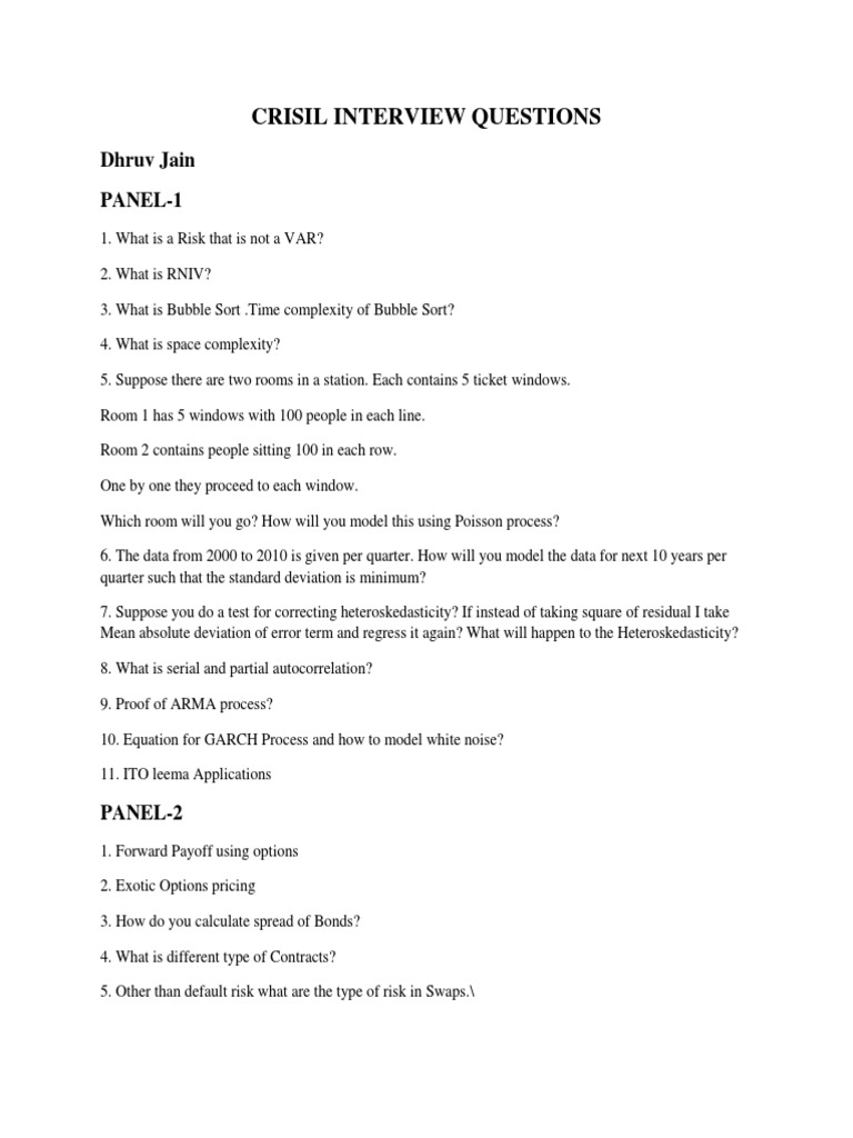 CRISIL Interview Questions Overview | PDF | Greeks (Finance) | Black ...
