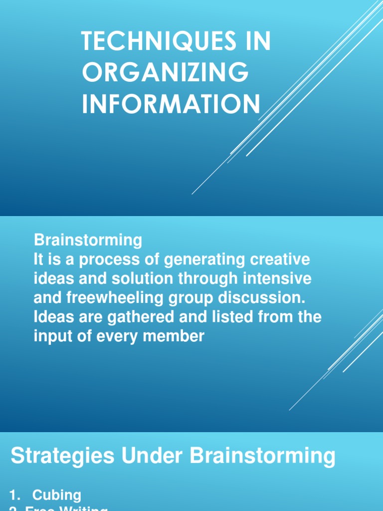 Techniques for Organizing Information | PDF | Brainstorming | Behavior ...