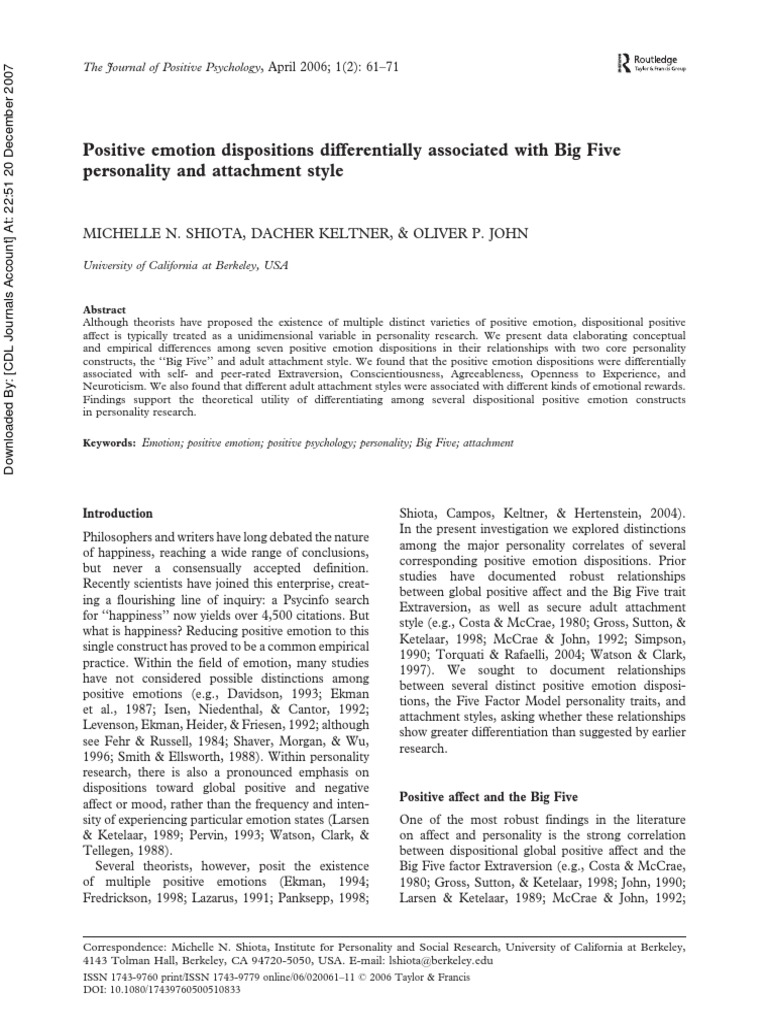 Positive Emotions and Personality Traits | PDF | Attachment Theory ...