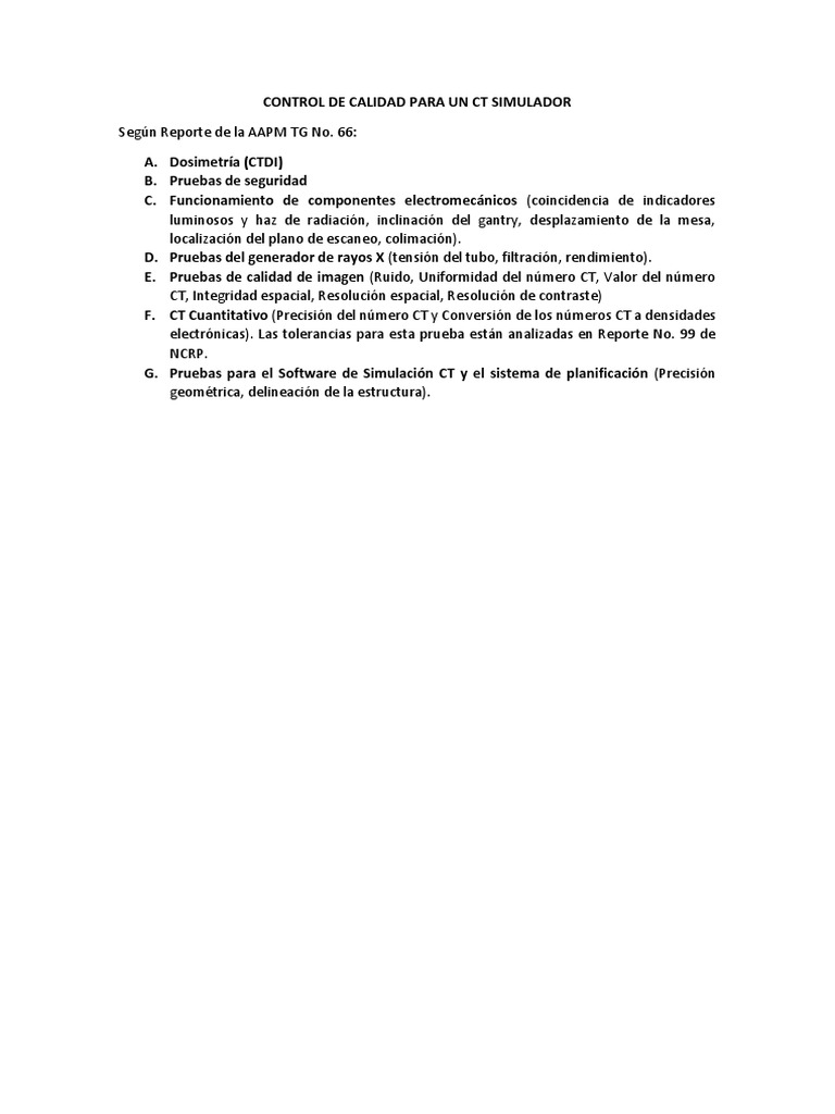 Control de Calidad en CT Simulador: AAPM TG 66 | PDF