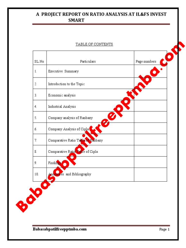 Ratio Analysis Project Report at IL&FS | PDF | Syndicated Loan ...