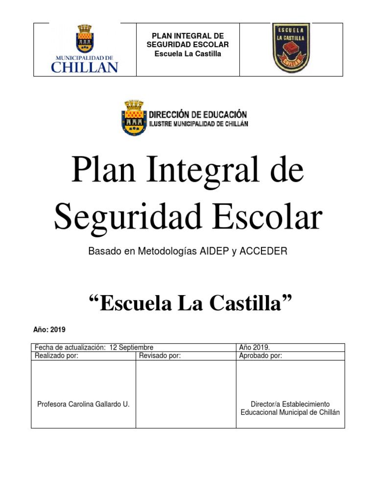 PLAN INTEGRAL DE SEGURIDAD ESCOLAR PISE ESTABLECIMIENTOS EDUCACIONALES ...