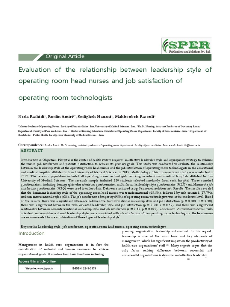 Evaluation of The Relationship Between Leadership Style of Operating
