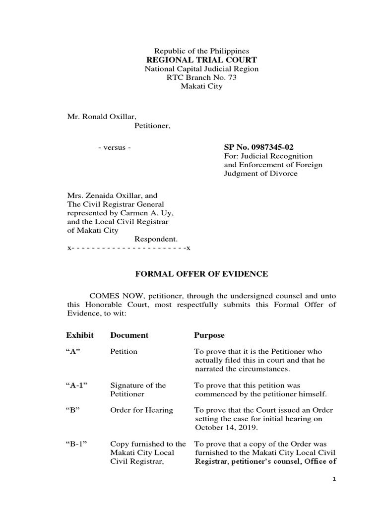 Formal Offer of Evidence PDF Judgment (Law) Virtue