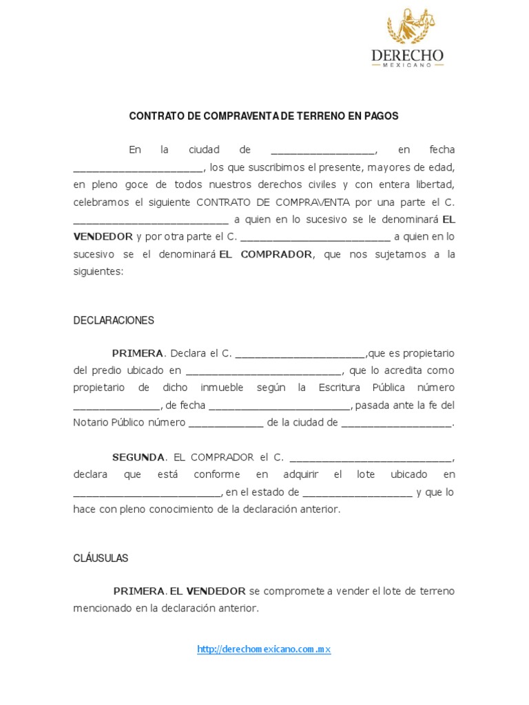 Contrato de Compraventa de Terreno en Pagos Pagaré