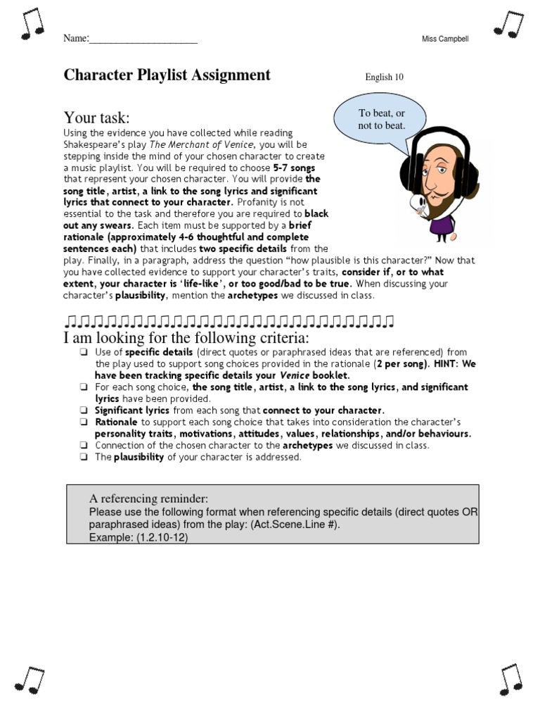 Character Playlist Assignment | PDF | Communication | Cognition