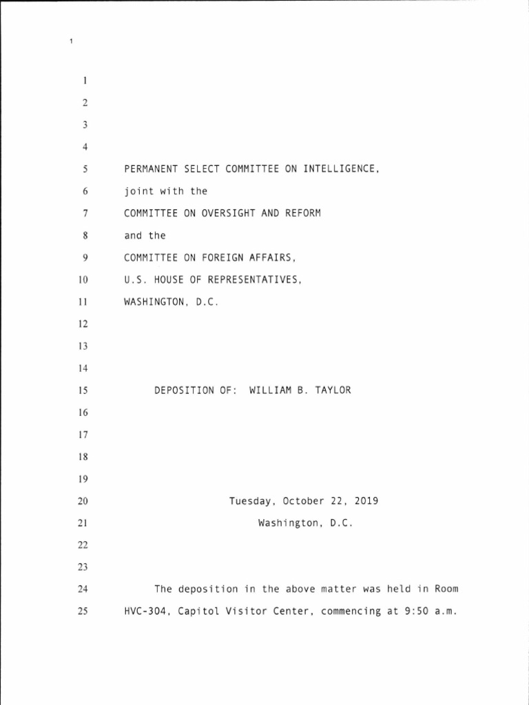 Ambassador Bill Taylor Transcript | PDF | Deposition (Law) | Government