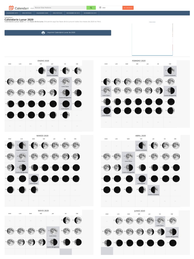 Lunar Calendar 2020 Northern Hemisphere