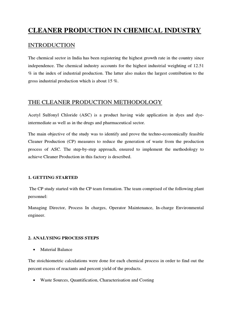Cleaner Production in Chemical Industry | PDF | Chemical Industry ...