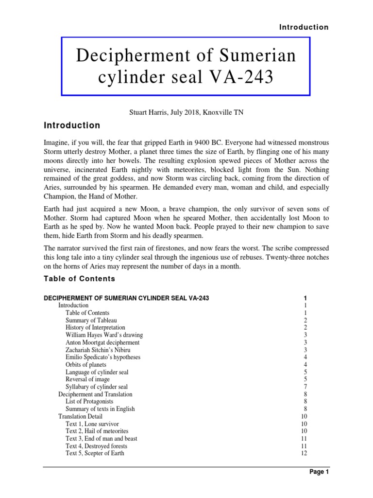 Decipherment of Sumerian Cylinder Seal Va243 | PDF | Zecharia Sitchin ...