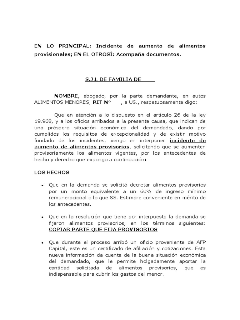 Aumento Alimentos Provisionales | PDF | Demanda judicial | Virtud