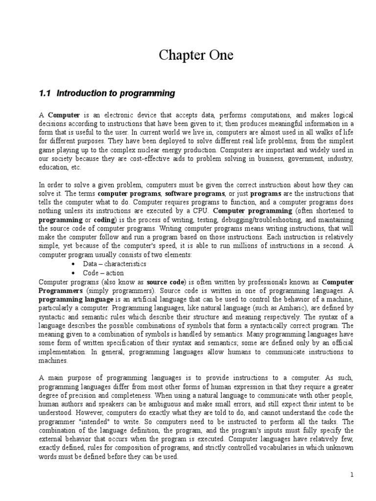 Chapter One: 1.1 Introduction To Programming | PDF | Programming ...