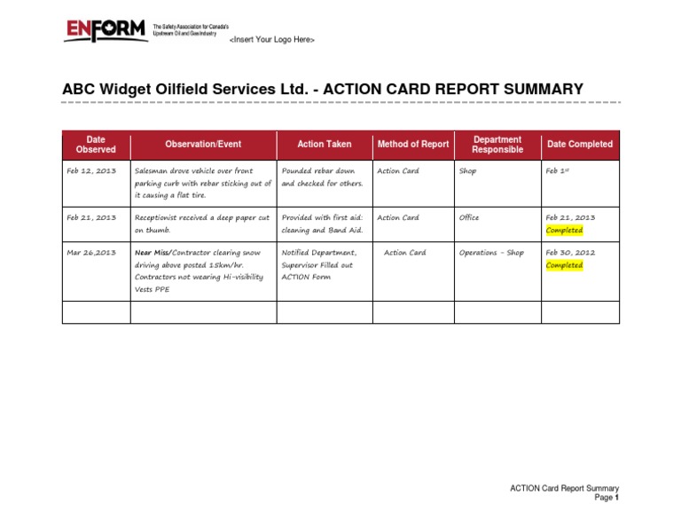 ACTION Card Report Summary Overview | PDF