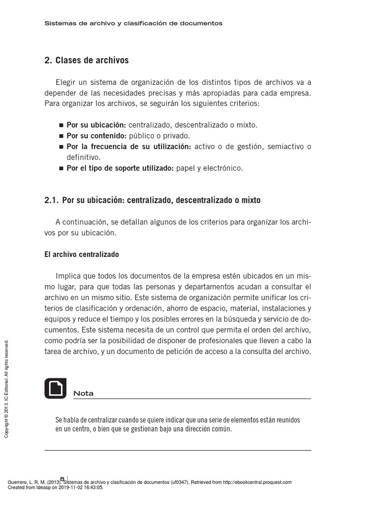 Sistemas De Archivo Y Clasificación De Documentos Sistemas De