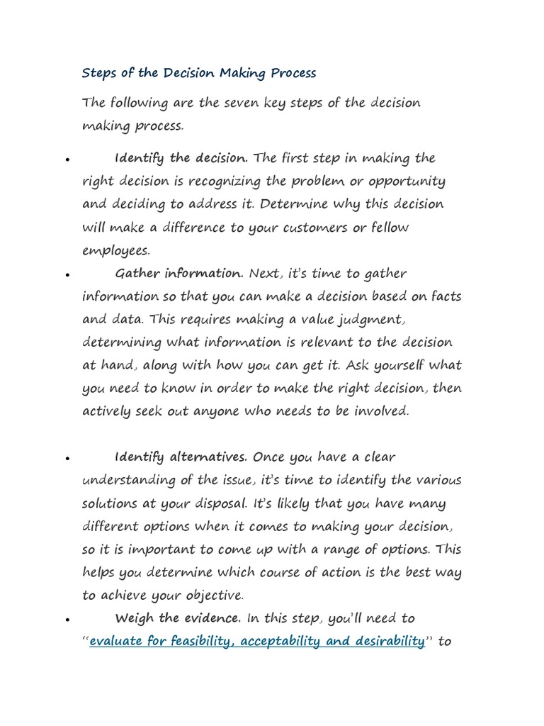 Seven Steps of Decision Making Process | PDF | Decision Making | Risk