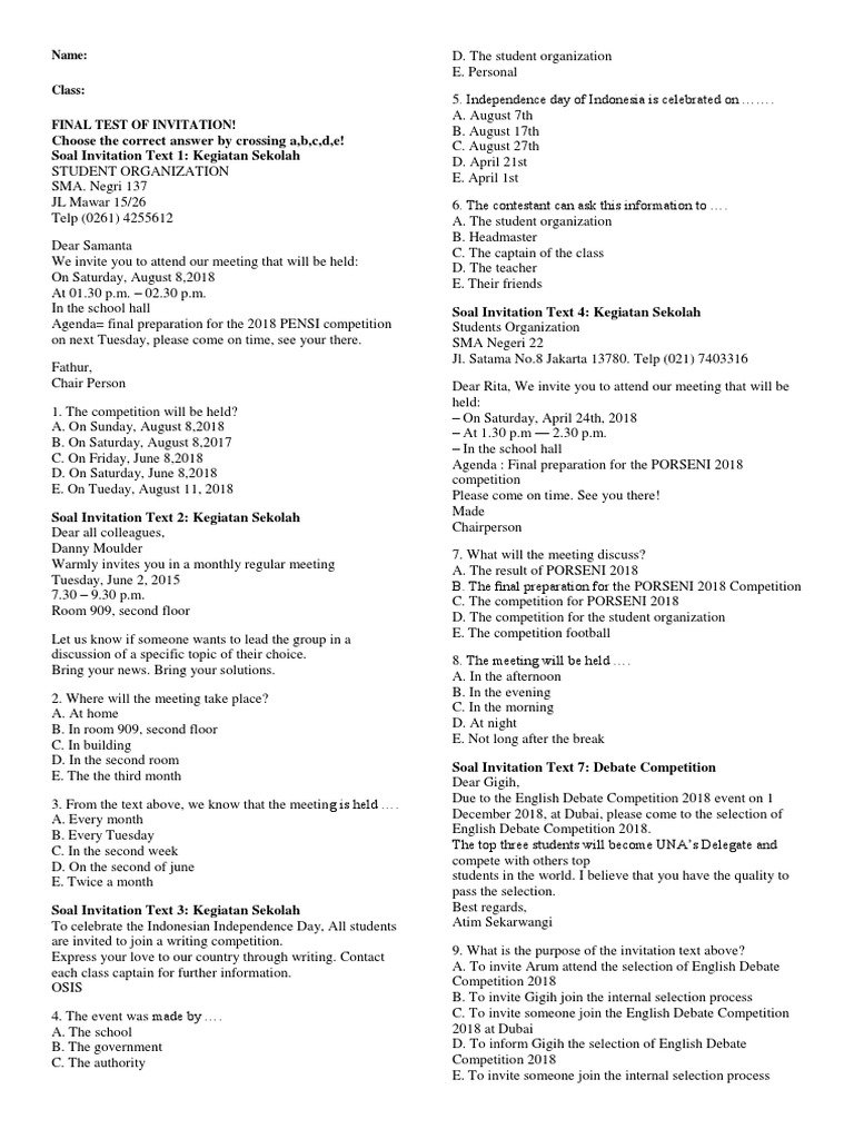 Exam Invitation Pdf