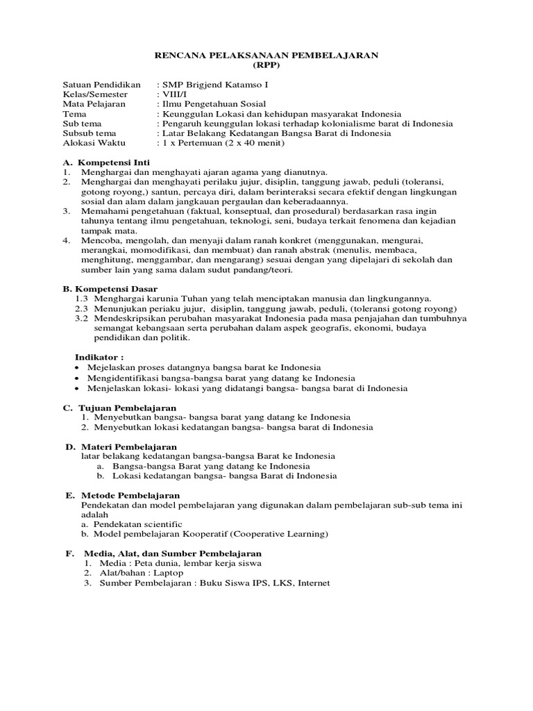 RPP SMP Ips Kelas VIII Kurikulum 2013 PDF PDF