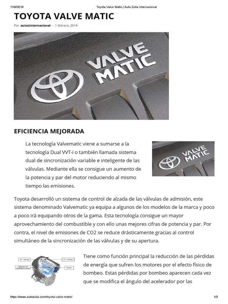 Tecnología Valvematic en motores Toyota | PDF | Acelerador | Bomba