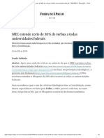 MEC Estende Corte de 30% de Verbas a Todas Universidades Federais - 30-04-2019 - Educação - Folha