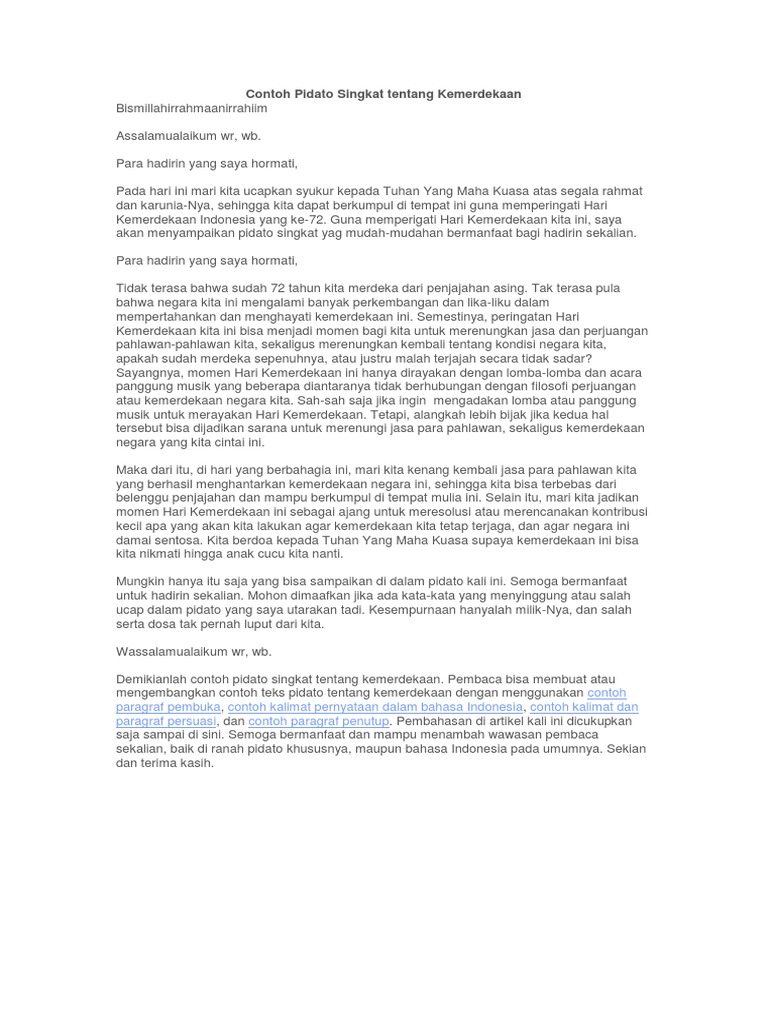 Contoh Pidato Singkat Tentang Kemerdekaan