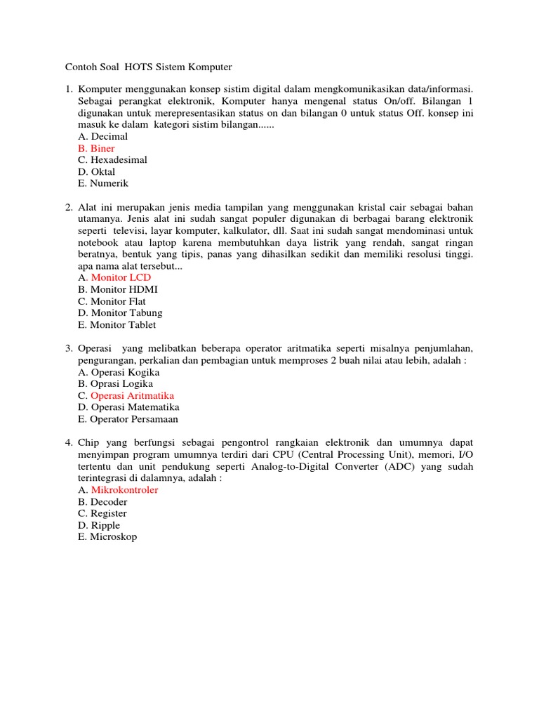 Contoh Soal HOTS Sistem Komputer