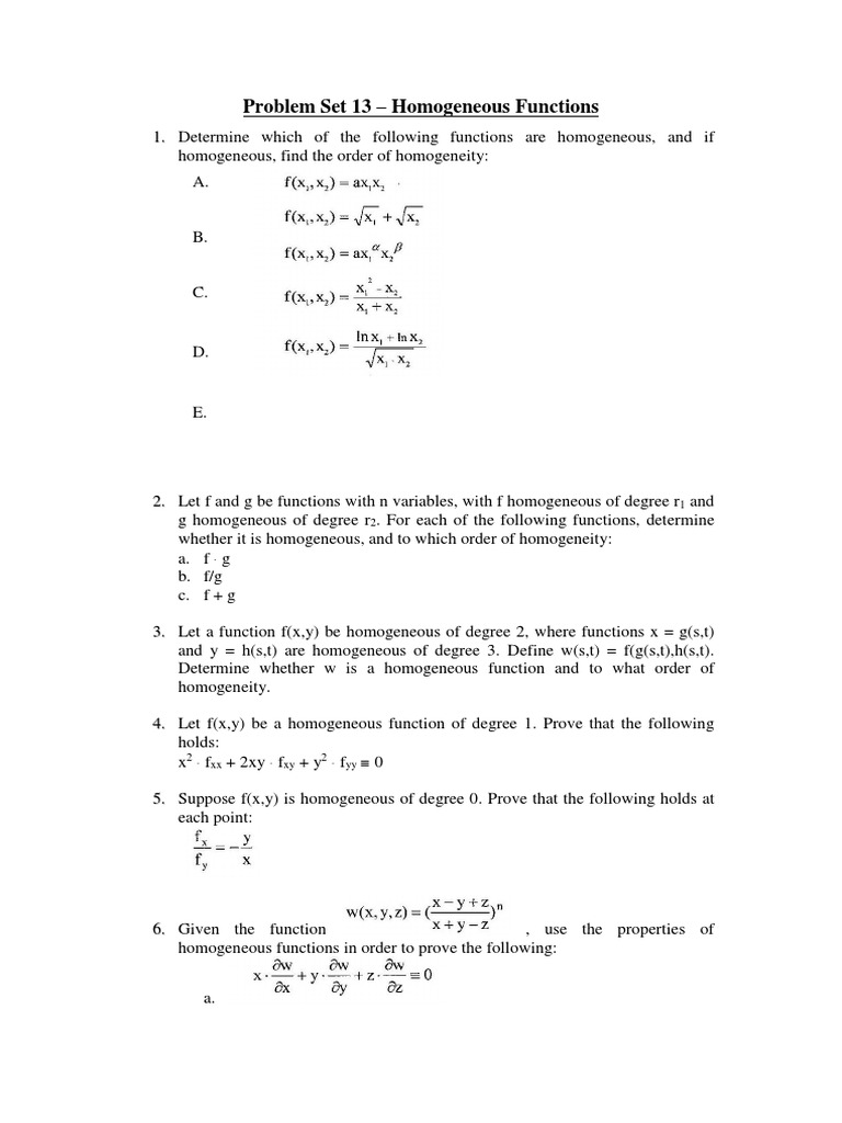 Homogeneous Functions Problem Set | PDF | Teaching Methods & Materials