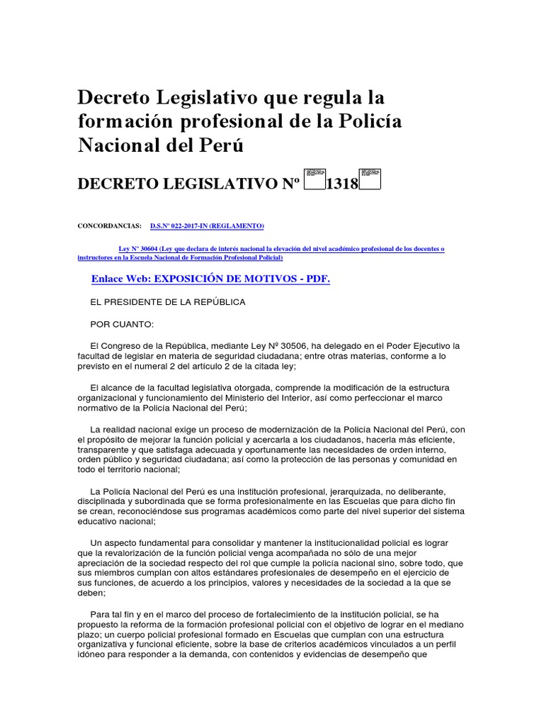 Decreto Legislativo 1318 | PDF | Policía | Desarrollo profesional