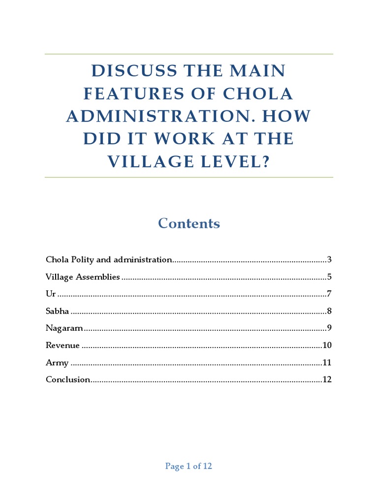 Chola Kingdom Administration Docx Politics Government