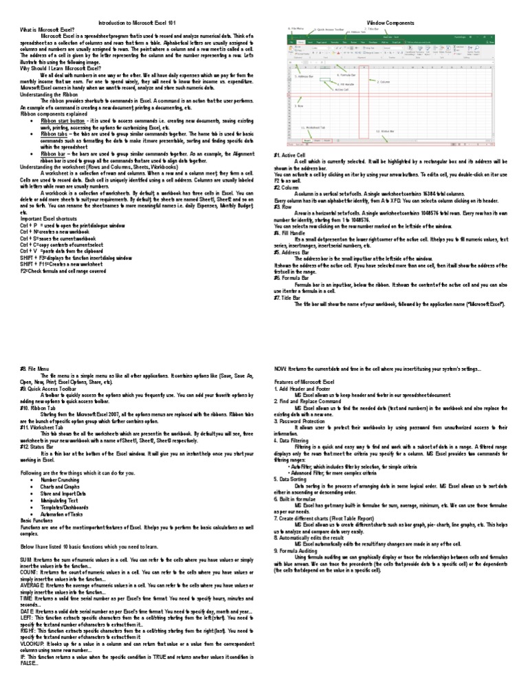 Introduction To Microsoft Excel 101 | PDF | Spreadsheet | Microsoft Excel