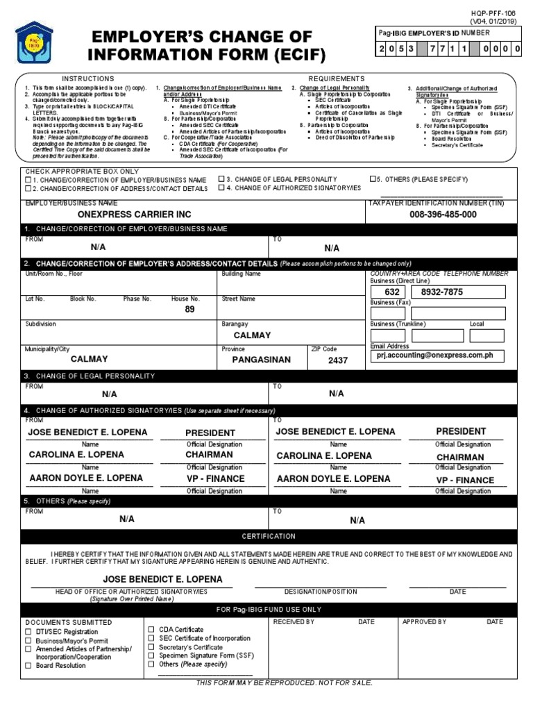 Pag-IBIG ECIF Form 2025 Instructions | PDF | Signature | Corporations