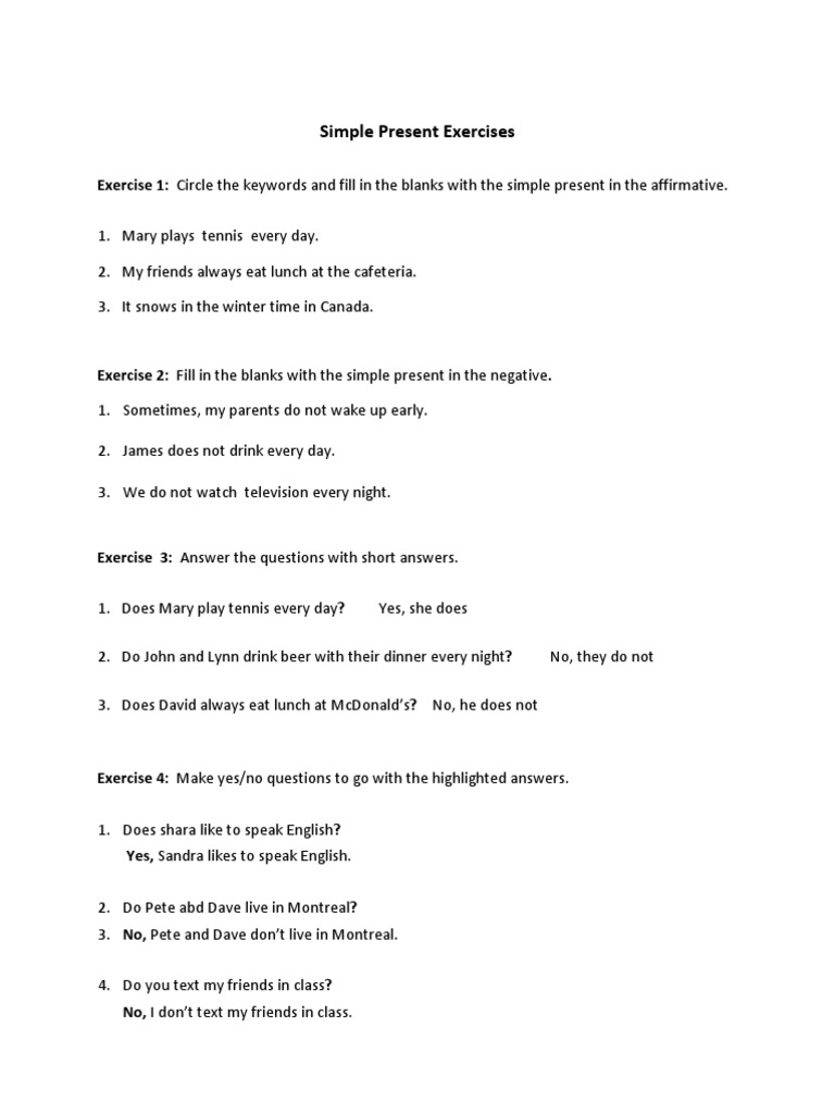 A2 Simple Present Exercises PDF | PDF | Semantics | Linguistic Typology