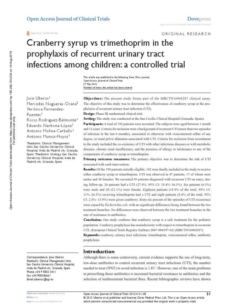 Cranberry Syrup Vs Trimethoprim in The Prophylaxis of Recurrent Urinary