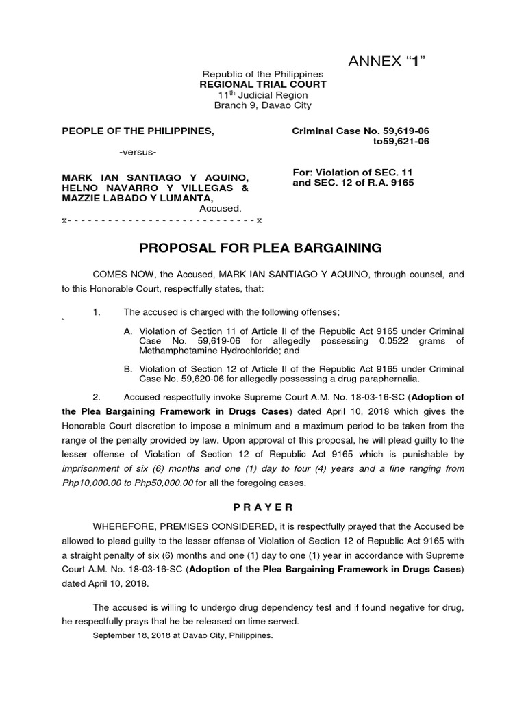 Plea Bargaining Proposal for Drug Case | PDF | Plea Bargain | Plea