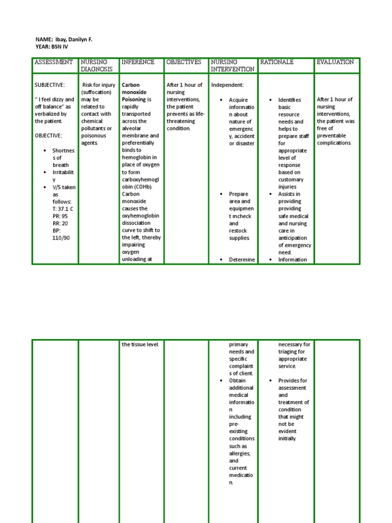 Carbon Monoxide Poisoning Nursing Care Plan | PDF | Hemoglobin | Nursing
