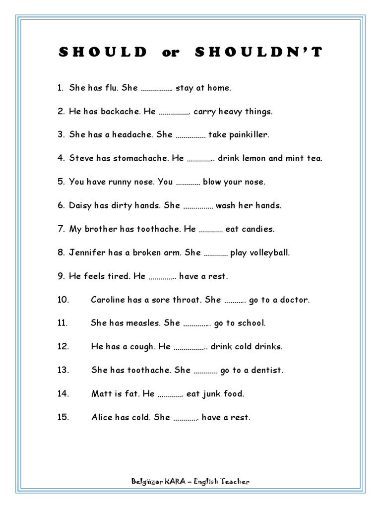 Should/Shouldn't Exercises Worksheet | PDF | Self-Improvement | Wellness