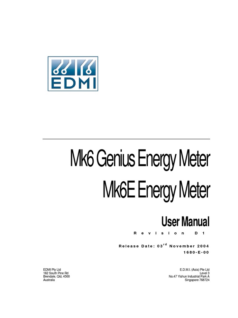 EDMI Mk6 Genius Mk6E User Manual Revision D1 PDF | PDF | Input/Output ...