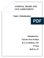 International Trade and Finance Assignment: Submitted By: Taiyeba Noor Fatima B.A LL.B (Hons.) S/F 5 Sem Roll No.-57