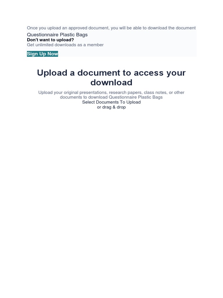 Upload A Document To Access Your Download Questionnaire Plastic Bags PDF