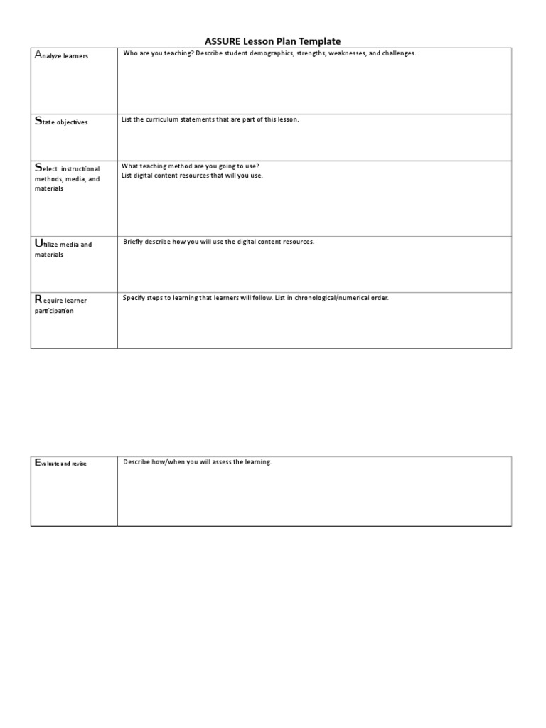 ASSURE Lesson Plan Template PDF