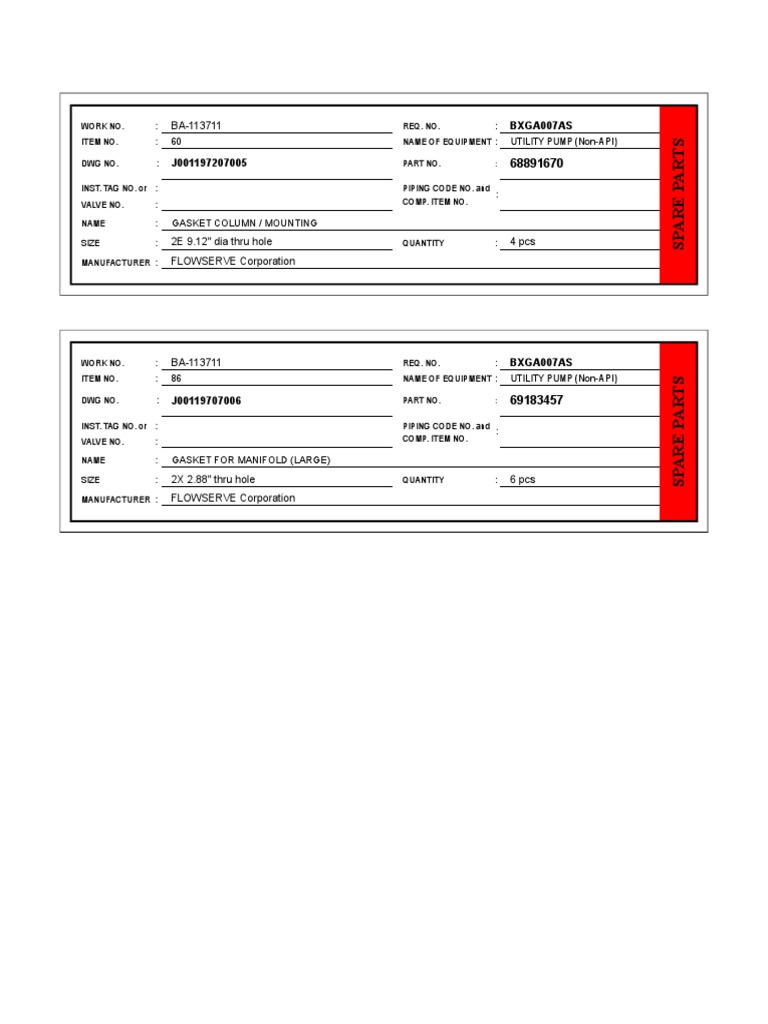 2YR Spare Parts - TAG Template | PDF | Valve | Boiler