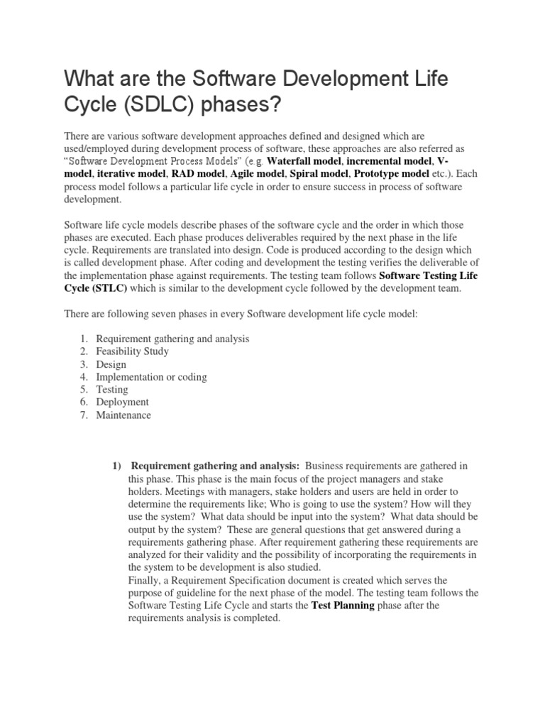 What Are The Software Development Life Cycle (SDLC) Phases? | PDF ...