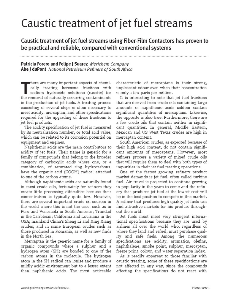 Caustic Treatment of Jet Fuels PDF Jet Fuel Petroleum