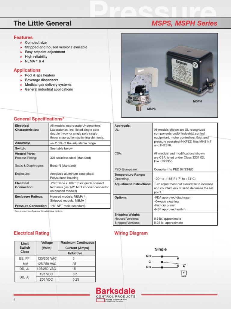 Pressure Switch | PDF | Switch | Equipment