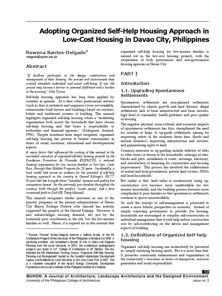 Adopting Organized Self-Help Housing Approach in Davao City ...