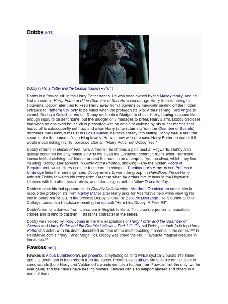 Dobby: Harry Potter and The Deathly Hallows - Part 1 | PDF | Fictional ...