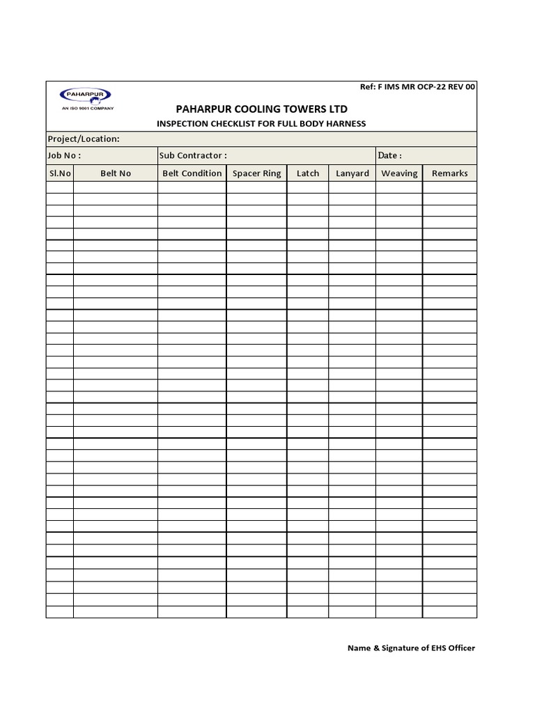 IMS22 Safety Belt Inspection Checklist PDF