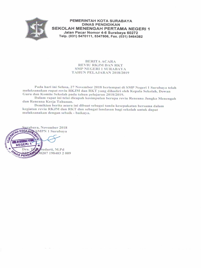 Berita Acara Kegiatan Reviu Rkjm 2018
